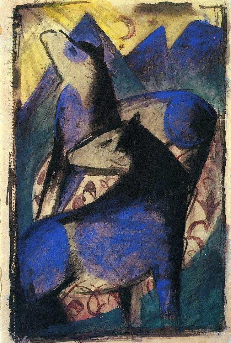 (image for) Handmade oil painting Copy paintings of famous artists Franz Marc's art Two Blue Horses 1913 - Click Image to Close